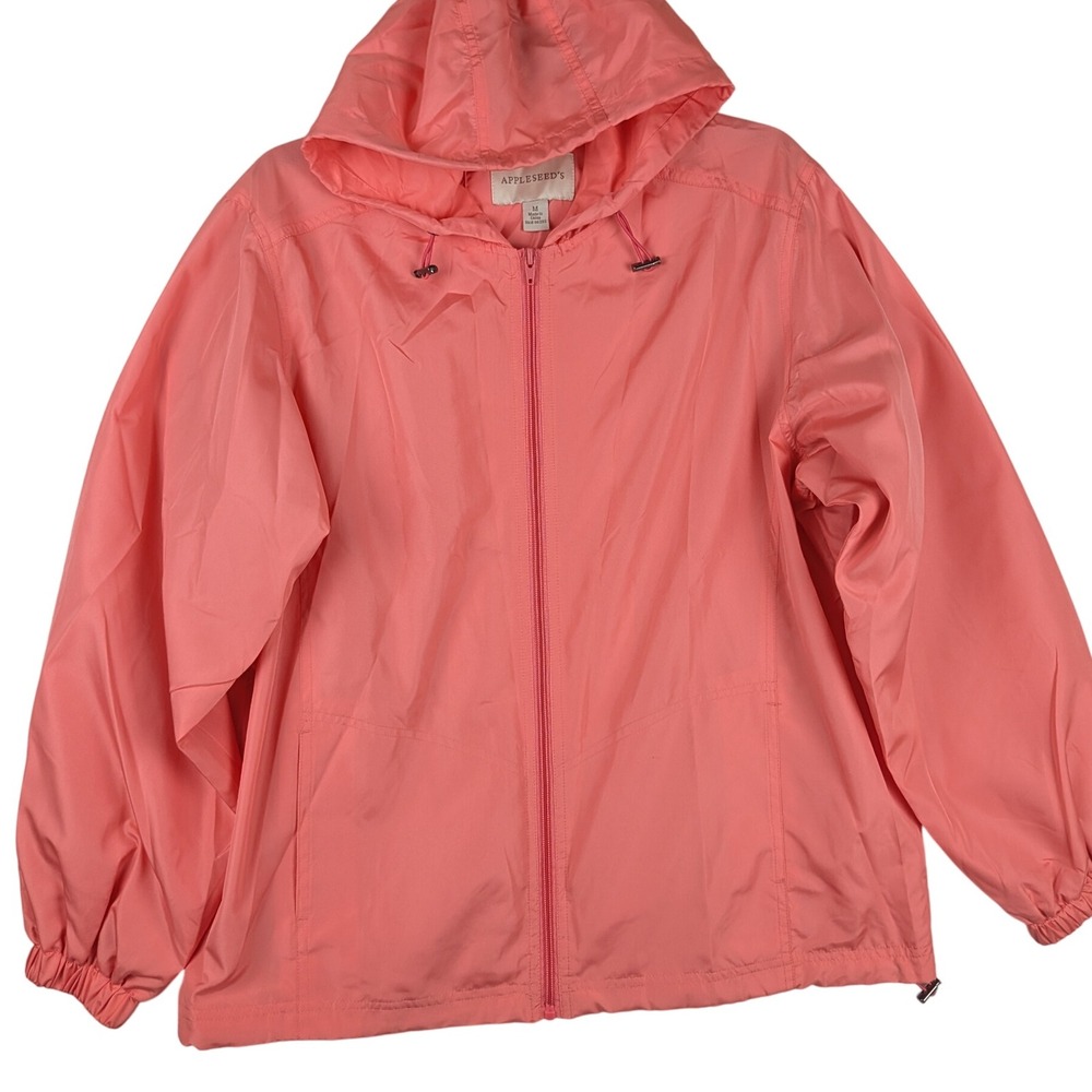 Appleseeds Coral Hooded‎ Lightweight Zip Up Windbreaker Jacket Women's Medium